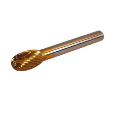 Patterson® Gold Titanium Nitride Lab Bur, Football Shape, #D, 9.525 mm Diameter, 15.875 mm Length, Lathe Shank, 1/Pkg thumbnail 2