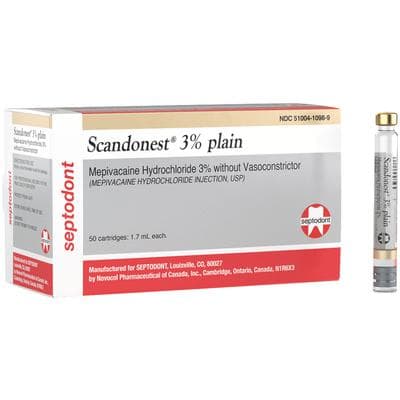 Scandonest 3% Plain Mepivacaine HCl 3% Injection, USP, 1.7 mL Cartridges, 50/Box thumbnail 9