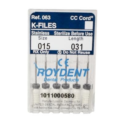 Roydent K-Type Files, Size #15, 31mm, Stainless Steel, Color-Coded White, 6/Pack, 06331015R thumbnail 9