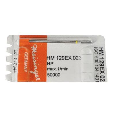 Meisinger Tungsten Carbide Lab Bur, HM 129EX-023-HP, X-Cut Extra Fine, Round End Cylinder, 2.3 mm Diameter, 8.0 mm Head Length, Yellow Ring, HP Handpiece thumbnail 5