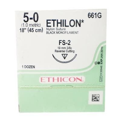 Ethilon Nylon Monofilament Non-Absorbable Suture, 5-0, 18", Black, FS-2 Reverse Cutting Needle, 12/Box, 661G thumbnail 9