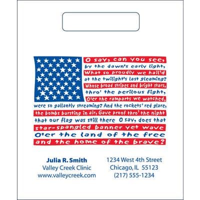 2-Color Dental Supply Bags - Star Spangled Banner, 7-1/2" W x 9" H, White with Reflex Blue Ink, 500/Pkg - 2-Color Dental Supply Bags - Star Spangled Banner - Image 1