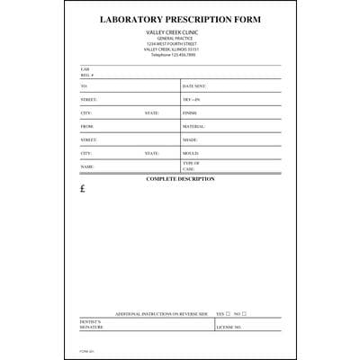Two-Part Laboratory Prescription Forms, 5-1/2" W x 8-1/2" H, Carbonless, White/Yellow, 250 Sets/Pkg - Two-Part Laboratory Prescription Forms, 250 Sets/Pkg -  5-1/2" W x 8-1/2" H Form - Image 1