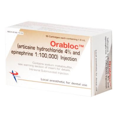 Orabloc Articaine HCl 4% with Epinephrine 1:100,000 Injection Cartridges, 1.8 mL, 50/Box, 2101051 thumbnail 15