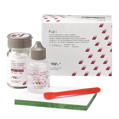 GC Fuji I Glass Ionomer Luting Cement, Light Yellow, 1:1 Complete Kit (35g Powder, 20ml Liquid, Mixing Pad, Scoop), 901007 thumbnail 19