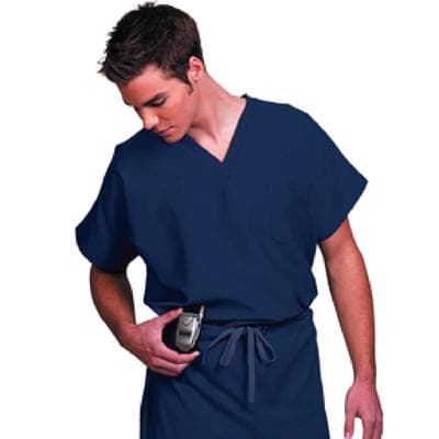 Fashion Seal Healthcare® Unisex Fashion Scrub Shirt, 65/35 Fashion Poplin®, V-Neck, Short Sleeve, Navy, Medium - Fashion Seal Healthcare® Unisex Fashion Scrub Shirts, 65/35 Fashion Poplin® - Navy, Medium - Image 1