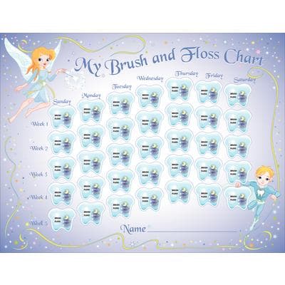 Brush and Floss Charts, 8-1/2" W x 11" H, 100/Pkg - Tooth Fairy Twins - Brush and Floss Charts, 8-1/2 W x 11 H, 100/Pkg - Tooth Fairy Twins - Image 1