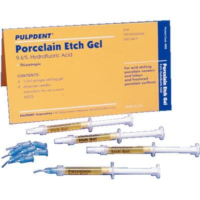 Pulpdent Porcelain Etch Gel, 9.6% Hydrofluoric Acid Syringe Kit, 1.2 mL, 4/Pk, PEG thumbnail 23