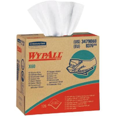 WypAll X60 Wipers, White, Pop-up Box, 9.1" x 16.8", 126 Sheets/Box, 10 Boxes/Case - WypAll® X60 Wipers, White - Pop-up Box, 9.1" x 16.8", 126 Sheets/Pkg, 10 Pkg/Case - Image 1