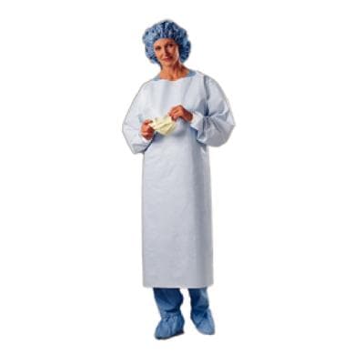 Halyard Impervious Comfort Gowns, Blue, Knit Cuff, Waist Ties, Open Back, Nonsterile, One Size Fits All, 10/Pkg - Impervious Comfort Gowns – Blue, 10/Pkg - Impervious Comfort Gowns – Blue, 10/Pkg - Image 1