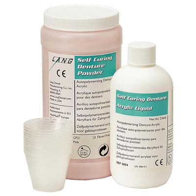 Lang Dental Self Curing Denture Powder and Liquid Kit, Pink, 1 lb Powder with 236 ml Liquid - Self Curing Denture Powder And Liquid – 1 lb - Pink - Image 1
