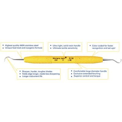 Paradise Dental Technologies Montana Jack Sickle Scaler, Double End, Standard Handle, Yellow, R138 thumbnail 8