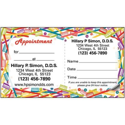 Sticker Appointment Card, Toothbrush Mix-Up Design, 3-1/2" W x 2" H, 500/Pkg - Sticker Appointment Card, 500/Pkg - Toothbrush Mix-Up, 3-1/2" W x 2" H - Image 1