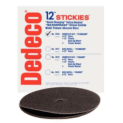 Dedeco Stickies 12" Velcro-Backed Model Trimmer Discs, Standard 50-Grit Kit (4 Discs, Plastic Back-Up Wheel & Washer) thumbnail 5