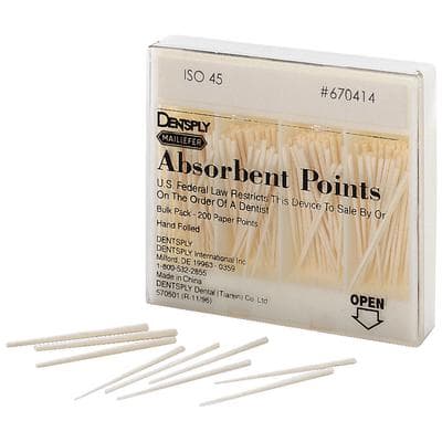 Dentsply Maillefer Absorbent Paper Points, ISO #45, 0.02 Taper, Hand Rolled, White, Non-Sterile, Bulk Box of 200, 670414 thumbnail 6