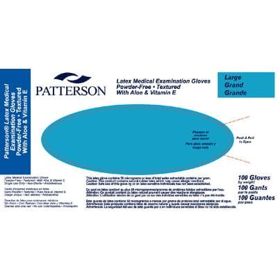 Patterson® Latex Exam Gloves with Aloe and Vitamin E, Powder Free, Non-Sterile, Large, 100/Box - Patterson® Latex Exam Gloves with Aloe and Vitamin E - Large, Blue Box, 100/Box - Image 1