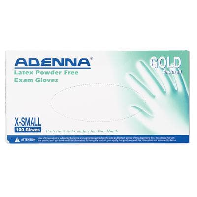 Adenna® Gold Latex Exam Gloves, Powder Free, Non-Sterile, Extra Small, 100/Box - Adenna® Gold Latex Exam Gloves, Powder Free - Extra Small, 100/Box - Image 1