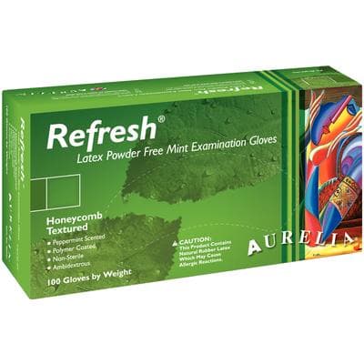 Aurelia® Refresh™ Powder-Free Latex Exam Gloves, Peppermint Scented, Green, Extra Large, 100/Box, 99229 thumbnail 3