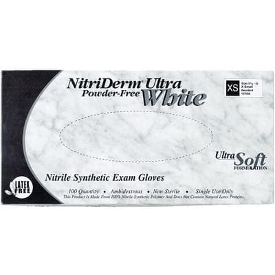 NitriDerm® Ultra White Nitrile Exam Gloves, Powder Free, Non-Sterile, Textured, Extra Small, 100/Box, 10 Boxes/Case thumbnail 2