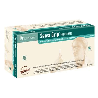 Sensi Grip® Latex Exam Gloves, Powder Free, Non-Sterile, Small, Cream, Textured, Beaded Cuff, 100/Box - Sensi Grip® Latex Exam Gloves – Powder Free, 100/Box - Small - Image 1