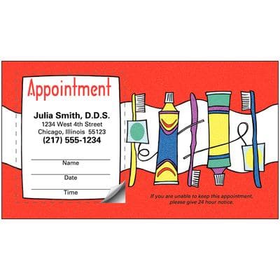 Sticker Appointment Card, Tooth Tools Design, 3-1/2" W x 2" H, White, Full Color, 500/Pkg - Sticker Appointment Card, 500/Pkg - Tooth Tools, 3-1/2" W x 2" H - Image 1