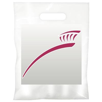 2-Color Dental Supply Bags - Modern Toothbrush, 7-1/2" W x 9" H, White, 100/Pkg - 2-Color Dental Supply Bags - Modern Toothbrush - Image 1