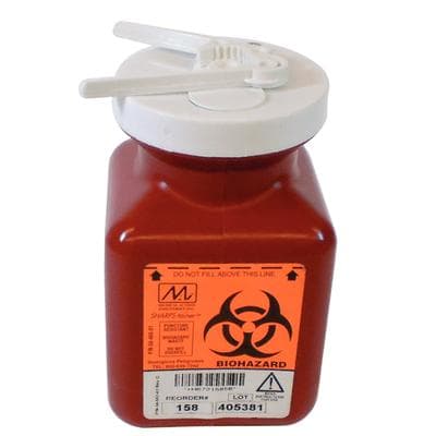Medegen Nonstackable Sharps Container, Polypropylene, Red, Short Tray with Needle Remover, 0.7 Qt, 158 thumbnail 2