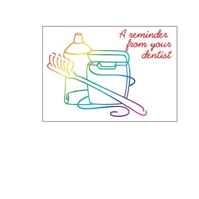 Reminder (DDS) Personalized Postcards, Colorful Paste, Brush and Floss, 6" W x 4-1/4" H, 100/Pkg - Reminder (DDS) Personalized Postcards, 100/Pkg - Colorful Paste, Brush and Floss, 6" W x 4-1/4" H - Image 1