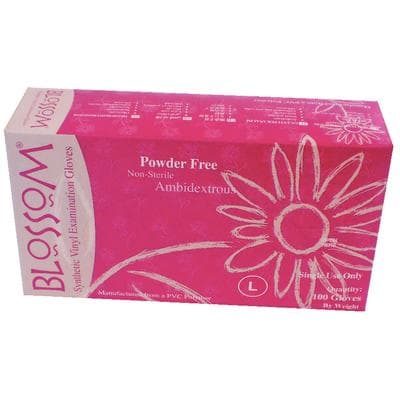 Blossom Vinyl Exam Gloves, Powder Free, Latex Free, Non-Sterile, Large, White, 100/Box thumbnail 2