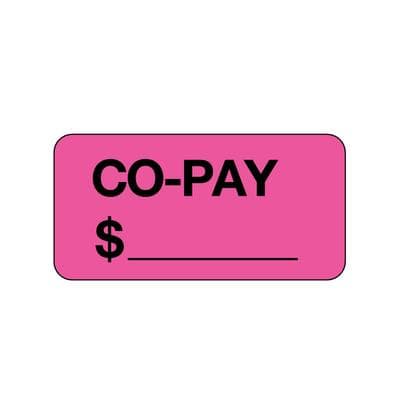 Insurance Information At a Glance Labels, Co-Pay, Fluorescent Pink, 2" W x 1" H, 500/Roll - Insurance Information At a Glance Labels, 500/Roll - Co-Pay, Fluorescent Pink, 2" W x 1" H - Image 1