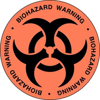 Biohazard Labels, 2" Diameter, Fluorescent Red, 100/Roll - Biohazard Labels - Biohazard Label, 2" Dia., 100/Roll - Image 1