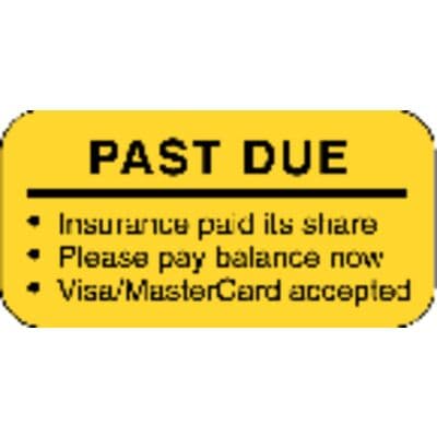 Collection/Billing Labels - Past Due – Insurance Paid, Fluorescent Orange, 2" W x 1" H, 500/Roll - Collection/Billing Labels - Past Due – Insurance Paid, Fluorescent Orange, 2" W x 1" H, 500/Roll - Image 1