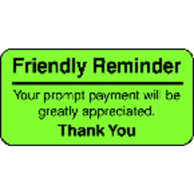 Collection/Billing Labels - Friendly Reminder, Fluorescent Green, 2" W x 1" H, 500/Roll - Collection/Billing Labels - Friendly Reminder, Fluorescent Green, 2" W x 1" H, 500/Roll - Image 1