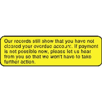 Collection/Billing Labels - Our Records Show, Fluorescent Yellow, 3" W x 7/8" H, 320/Roll - Collection/Billing Labels - Our Records Show, Fluorescent Yellow, 3" W x 7/8" H, 320/Roll - Image 1