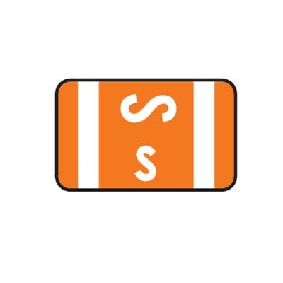 Smead® Alpha-Z™ Compatible Individual File Box Label, 1-5/8" W x 1" H, Letter S, Orange, 100/Pkg - Smead® Alpha-Z™ Compatible Individual File Box Label, 1-5/8" W x 1" H, 100/Pkg - S, Orange - Image 1