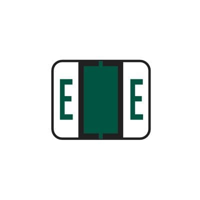 Smead Alpha-Z Compatible Individual File Box Labels, 1-1/4" W x 1" H, Letter E, Dark Green, 120/Pkg - Smead® Alpha-Z™ BCCR/BCCS Compatible Individual Labels File Box Label, 1-1/4" W x 1" H, 120/Pkg - E, Dark Green - Image 1