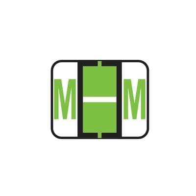 Smead® Alpha-Z™ BCCR/BCCS Compatible Individual File Box Label, 1-1/4" W x 1" H, Letter M, Light Green, 120/Pkg - Smead® Alpha-Z™ BCCR/BCCS Compatible Individual Labels File Box Label, 1-1/4" W x 1" H, 120/Pkg - M, Light Green - Image 1