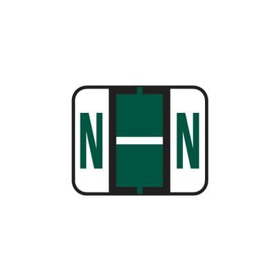 Smead Alpha-Z Compatible Individual File Box Label, Letter N, 1-1/4" W x 1" H, Dark Green, 120/Pkg - Smead® Alpha-Z™ BCCR/BCCS Compatible Individual Labels File Box Label, 1-1/4" W x 1" H, 120/Pkg - N, Dark Green - Image 1