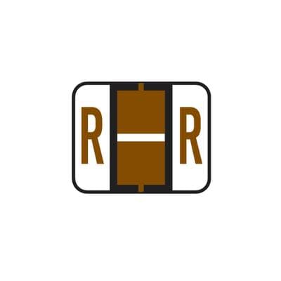 Smead® Alpha-Z™ BCCR/BCCS Compatible Roll Label, 1-1/4" W x 1" H, Letter R, Brown, 500/Roll - Smead® Alpha-Z™ BCCR/BCCS Compatble Roll Label, 1-1/4" W x 1" H, 500/Roll - R, Brown - Image 1