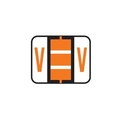 Smead Alpha-Z Compatible Individual File Box Labels, 1-1/4" W x 1" H, Letter V, Dark Orange, 120/Pkg - Smead® Alpha-Z™ BCCR/BCCS Compatible Individual Labels File Box Label, 1-1/4" W x 1" H, 120/Pkg - V, Dark Orange - Image 1
