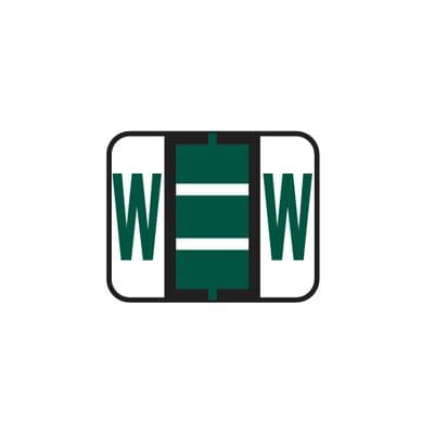 Smead Alpha-Z Compatible Individual File Box Labels, 1-1/4" W x 1" H, Letter W, Dark Green, 120/Pkg - Smead® Alpha-Z™ BCCR/BCCS Compatible Individual Labels File Box Label, 1-1/4" W x 1" H, 120/Pkg - W, Dark Green - Image 1