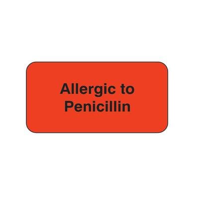 Chart Labels - DDS/MD - Allergic to Penicillin, Fluorescent Red, 2" W x 1" H, 500/Roll - Chart Labels - DDS/MD - Allergic to Penicillin, Flourescent Red, 2" W x 1" H, 500/Roll - Image 1