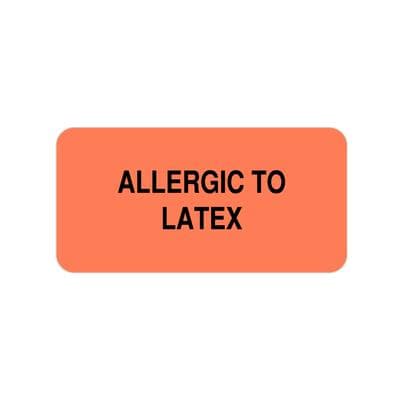 Chart Labels - DDS/MD - Allergic To Latex, Fluorescent Red, 2" W x 1" H, 500/Roll - Chart Labels - DDS/MD - Allergic To Latex, Fluorescent Red, 2" W x 1" H, 500/Roll - Image 1