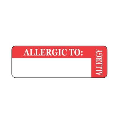 Patterson Chart Labels - DDS/MD - Allergic To, Red/White, 3" x 1", 500/Roll - Chart Labels - DDS/MD - Allergic To, Red/White - Image 1