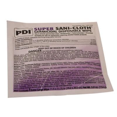 Super Sani-Cloth® Germicidal Disposable Wipes, Extra Large 11-1/2" x 11-3/4", 50 Individually Packaged Wipes per Box thumbnail 2
