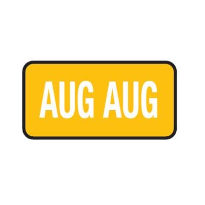 Tab® Compatible Individual Monthly Aging Label, 1" W x 1/2" H, 500/Roll - August, Yellow - Tab® Compatible Individual Monthly Aging Label, 1" W x 1/2" H, 500/Roll - August, Yellow - Image 1