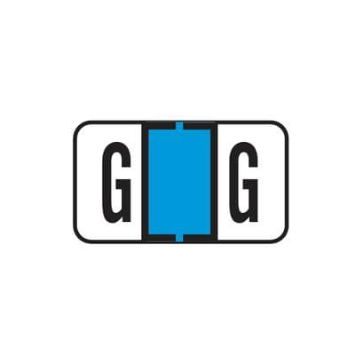 Jeter® 7100 Series Compatible File Box Alpha Label, Letter G, 1-5/8" W x 15/16" H, Light Blue, 225/Pkg - Jeter® 7100 Series Compatible File Box Alpha Label, 1-5/8" W x 15/16" H, 225/Pkg - G, Light Blue - Image 1
