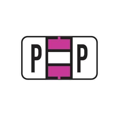 Jeter® 5800 Series Compatible Binder Alpha Label, Letter P, 1-5/8" W x 15/16" H, Purple, 240/Pkg - Jeter® 5800 Series Compatible Binder Alpha Label, 1-5/8" W x 15/16" H, 240/Pkg - P, Purple - Image 1