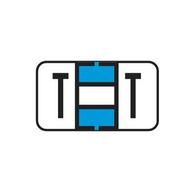 Jeter® 7100 Series Compatible File Box Alpha Label, Letter T, 1-5/8" W x 15/16" H, Light Blue, 225/Pkg - Jeter® 7100 Series Compatible File Box Alpha Label, 1-5/8" W x 15/16" H, 225/Pkg - T, Light Blue - Image 1