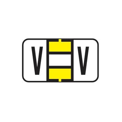 Jeter® 5800 Series Compatible Binder Alpha Label, 1-5/8" W x 15/16" H, Letter V, Yellow, 240/Pkg - Jeter® 5800 Series Compatible Binder Alpha Label, 1-5/8" W x 15/16" H, 240/Pkg - V, Yellow - Image 1